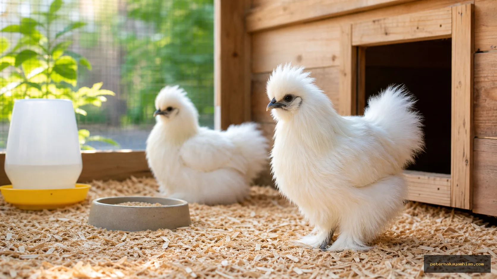 Thumbnail AI perawatan awal American Silkie Putih di kandang adaptasi bersih